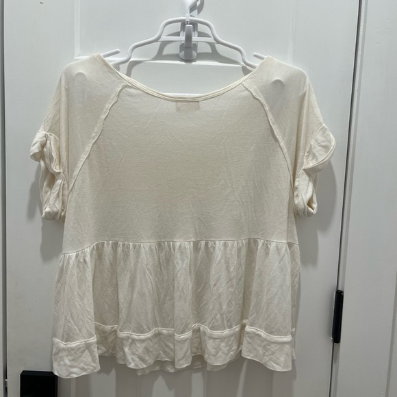 Free People Women’s Cropped Top White Beaded Boxed Relaxed Fit Size 8 - Picture 2 of 7